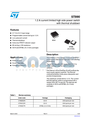 ST890_09 datasheet - 1.2 A current limited high side power switch with thermal shutdown