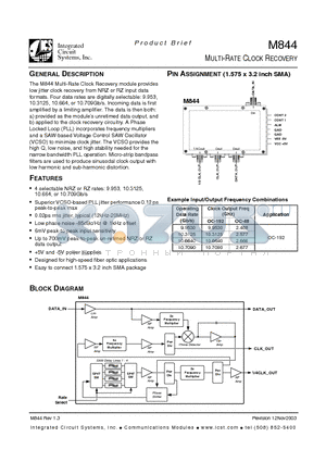 M844 datasheet - MULTI-RATE CLOCK RECOVERY