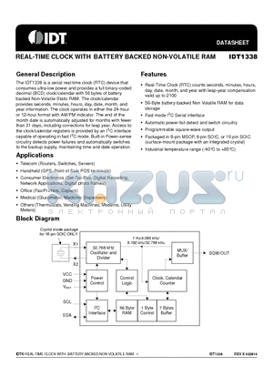 IDT1338 datasheet - REAL-TIME CLOCK WITH BATTERY BACKED NON-VOLATILE RAM