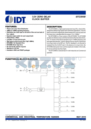 IDT2309B-1HDCGBLANK datasheet - 3.3V ZERO DELAY CLOCK BUFFER