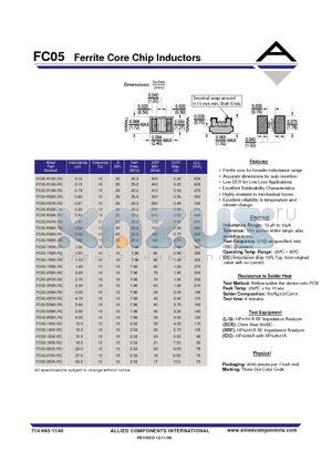 FC05-120K-RC datasheet - Ferrite Core Chip Inductors