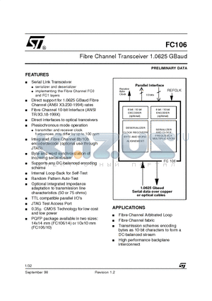FC106 datasheet - Fibre Channel Transceiver 1.0625 GBaud