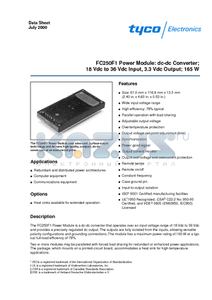 FC250F1 datasheet - Power Module: dc-dc Converter; 18 Vdc to 36 Vdc Input, 3.3 Vdc Output; 165 W