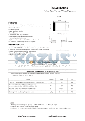 P6SMB220CA datasheet - Surface Mount Transient Voltage Suppressor
