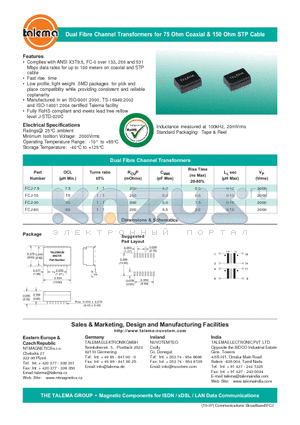 FCJ-60 datasheet - Dual Fibre Channel Transformers for 75 Ohm Coaxial & 150 Ohm STP Cable