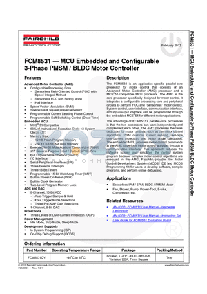FCM8531QY datasheet - MCU Embedded and Configurable 3-Phase PMSM / BLDC Motor Controller