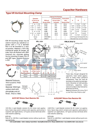 M8S17W25 datasheet - Type VR Vertical Mounting Clamp, Type TH Horizontal Mounting Clip