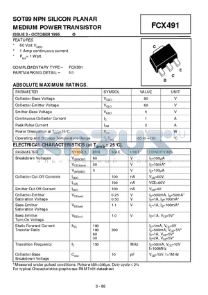 FCX591 datasheet - SOT89 NPN SILICON PLANAR MEDIUM POWER TRANSISTOR