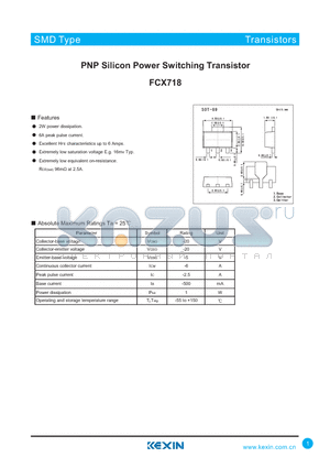 FCX718 datasheet - PNP Silicon Power Switching Transistor