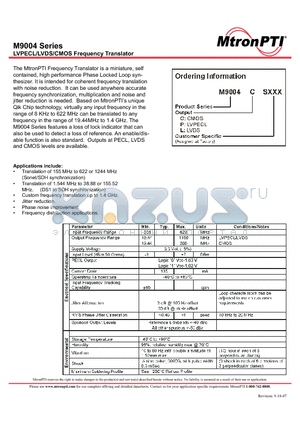 M9004P datasheet - LVPECL/LVDS/CMOS Frequency Translator