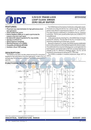 IDT5V9352PRI datasheet - 3.3V/2.5V PHASE-LOCK LOOP CLOCK DRIVER ZERO DELAY BUFFER
