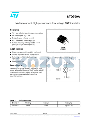 STD790A_08 datasheet - Medium current, high performance, low voltage PNP transistor