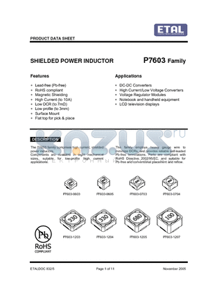 P7603-0603-330M datasheet - SHIELDED POWER INDUCTOR