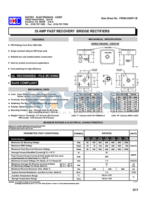 FDB3502P datasheet - 35 AMP FAST RECOVERY BRIDGE RECTIFIERS