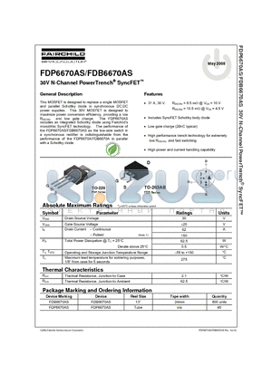 FDB6670AS datasheet - 30V N-Channel PowerTrench^ SyncFET