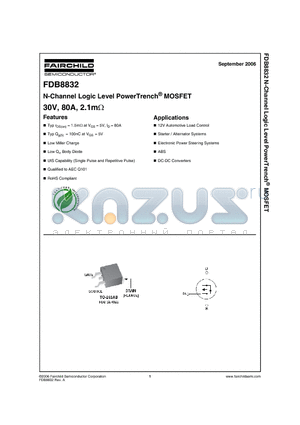 FDB8832 datasheet - N-Channel Logic Level PowerTrench  MOSFET 30V, 80A, 2.1mOHM