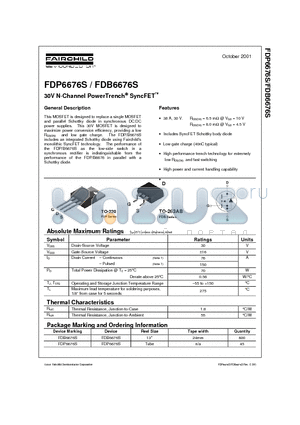 FDB6676S datasheet - 30V N-Channel PowerTrench SyncFET