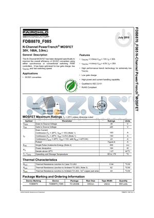 FDB8870_10 datasheet - N-Channel PowerTrench^ MOSFET 30V, 160A, 3.9mY