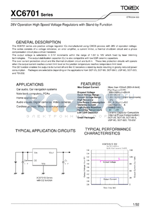 XC6701B182JR datasheet - 28V Operation High Speed Voltage Regulators with Stand-by Function