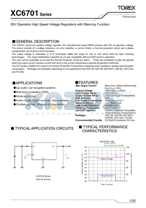 XC6701B252ER datasheet - 28V Operation High Speed Voltage Regulators with Stand-by Function