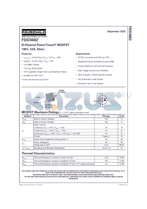 FDD3682 datasheet - N-Channel PowerTrench MOSFET 100V, 32A, 36m