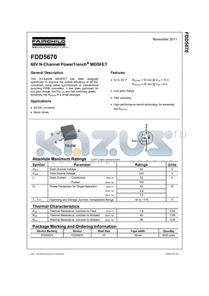 FDD5670_11 datasheet - 60V N-Channel PowerTrench^ MOSFET