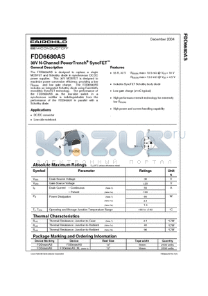 FDD6680AS datasheet - 30V N-Channel PowerTrench SyncFET