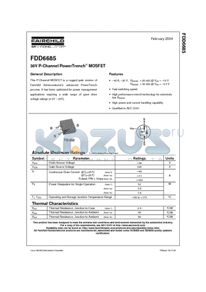 FDD6685 datasheet - 30V P-Channel PowerTrench MOSFET