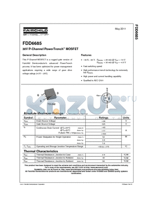 FDD6685_11 datasheet - 30V P-Channel PowerTrench MOSFET