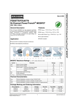 FDD8770 datasheet - N-Channel PowerTrench MOSFET 25V, 35A, 4.0mOHM