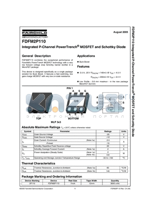 FDFM2P110_0508 datasheet - Integrated P-Channel PowerTrench^ MOSFET and Schottky Diode