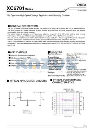 XC6701BB62MR-G datasheet - 28V Operation High Speed Voltage Regulators with Stand-by Function