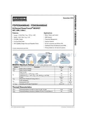 FDI038AN06A0_10 datasheet - N-Channel PowerTrench^ MOSFET 60V, 80A, 3.8mY