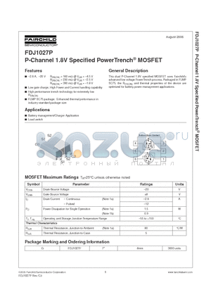 FDJ1027P_06 datasheet - P-Channel 1.8V Specified PowerTrench MOSFET