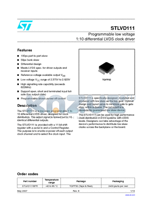 STLVD111BFR datasheet - Programmable low voltage 1:10 differential LVDS clock driver