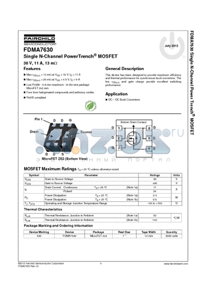 FDMA7630 datasheet - Single N-Channel PowerTrench^ MOSFET 30 V, 11 A, 13 mY