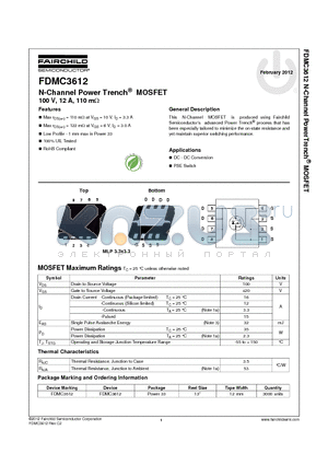 FDMC3612 datasheet - N-Channel Power Trench^ MOSFET
