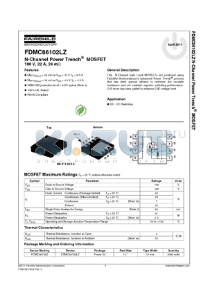 FDMC86102LZ datasheet - N-Channel Power Trench^ MOSFET