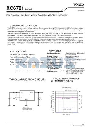 XC6701D202JR datasheet - 28V Operation High Speed Voltage Regulators with Stand-by Function