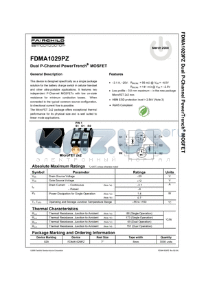 FDMA1029PZ datasheet - Dual P-Channel PowerTrench^ MOSFET