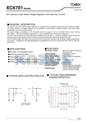 XC6701D502FR datasheet - 28V Operation High Speed Voltage Regulators with Stand-by Function