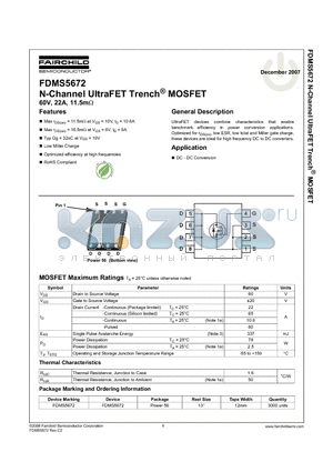 FDMS5672 datasheet - N-Channel UltraFET Trench^ MOSFET