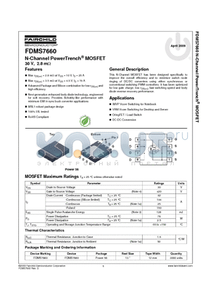 FDMS7660 datasheet - N-Channel PowerTrench^ MOSFET 30 V, 2.8 mY