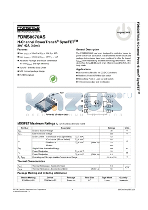 FDMS8670AS datasheet - N-Channel PowerTrench^ SyncFET TM 30V, 42A, 3.0mY