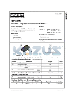 FDN327N datasheet - N-Channel 1.8 Vgs Specified PowerTrench MOSFET
