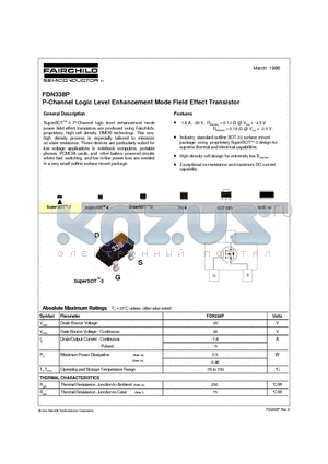 FDN338P datasheet - P-Channel Logic Level Enhancement Mode Field Effect Transistor