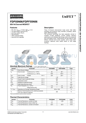 FDPF55N06 datasheet - 60V N-Channel MOSFET