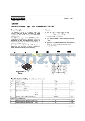FDR858P datasheet - Single P-Channel, Logic Level, PowerTrenchTM MOSFET
