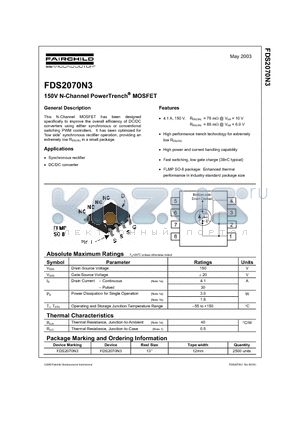 FDS2070N3 datasheet - 150V N-Channel PowerTrench MOSFET