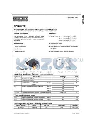 FDR842P datasheet - P-Channel 1.8V Specified PowerTrench MOSFET